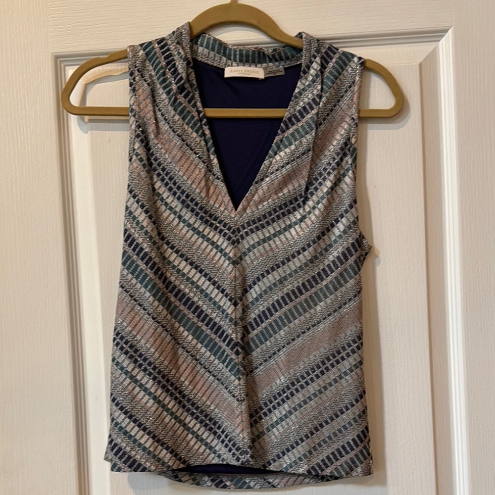 Ramy Brook Graphic Blue and Gray Sleeveless Tank Top